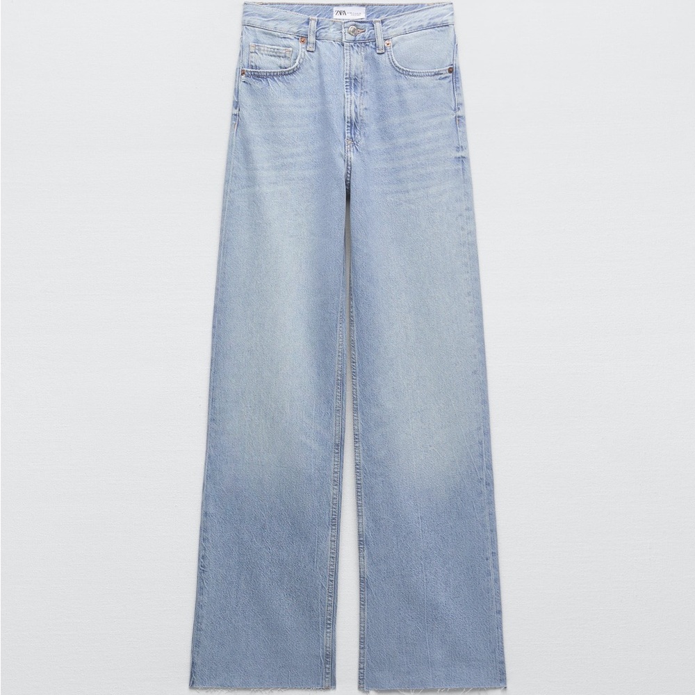 ZARA TRF WIDE LEG HIGH WAISTED JEANS RAW HEM